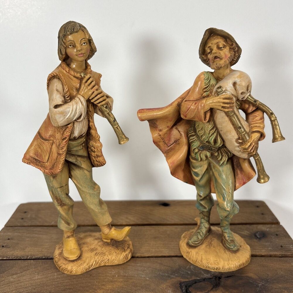 VTG Fontanini Depose Italy Nativity Shepherd Musicians Bagpipe Flute Set of 2